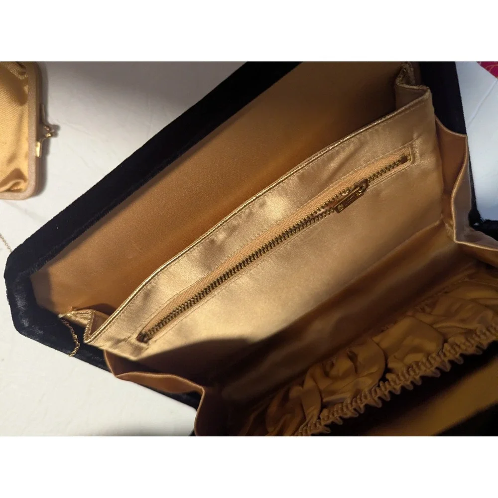 VTG Graceline Master Purse Black Velvet Handbag Matching Satin‎ Coin Purse MCM